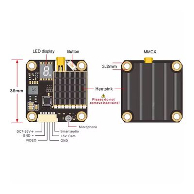 فرستنده ویدیویی AKK 2W 5.8G FPV برای پهپاد با 37 کانال و قابلیت تنظیم توان 25mW/200mW/600mW/1000/2000mW